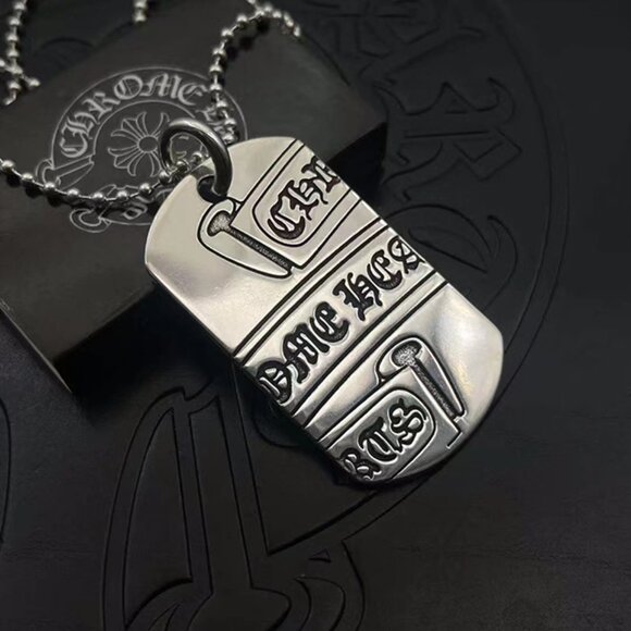 Chrome Hearts Large Scroll Military Plate Pendant Necklace - Picture 8 of 9